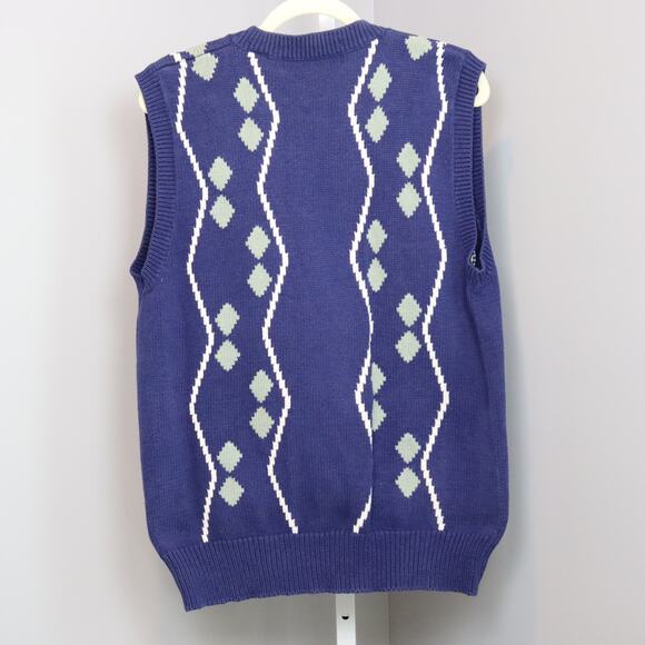 Vintage Henry Grethel Knit Sweater Vest Argyle Cardigan Style Men’s L - Picture 2 of 6